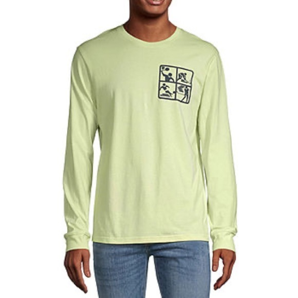 Arizona Mens Crew Neck Long Sleeve Regular Fit Graphic Tee Malibu Sports Club